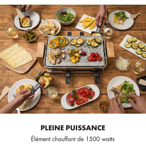 Prime-Rib Gril à Raclette 8 Pers. 1 500 W Plaque En Pierre Naturelle Acier Inoxydable Pieds En Bois – Image 2