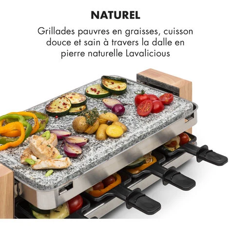 Prime-Rib Gril à Raclette 8 Pers. 1 500 W Plaque En Pierre Naturelle Acier Inoxydable Pieds En Bois – Image 3