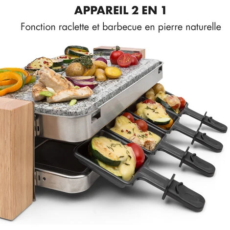 Prime-Rib Gril à Raclette 8 Pers. 1 500 W Plaque En Pierre Naturelle Acier Inoxydable Pieds En Bois – Image 4