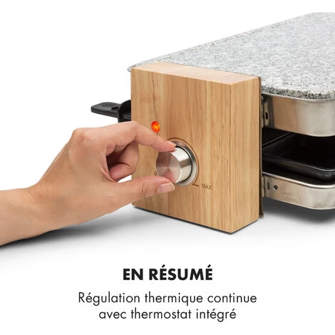 Prime-Rib Gril à Raclette 8 Pers. 1 500 W Plaque En Pierre Naturelle Acier Inoxydable Pieds En Bois – Image 5