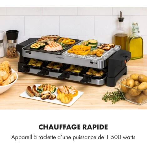 Sirloin Appareil à Raclette Pour 8 Personnes 1500W Aluminium & Pierre – Image 2