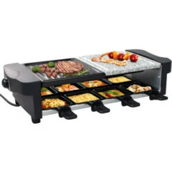 Set à Raclette 3 En 1, Grillade En Pierre Naturelle, Noir, Dimensions: 52 X 20,5 X 12,8 Cm