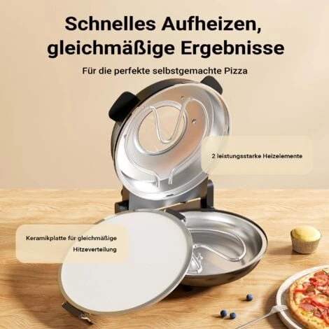 Four à Pizza Plaque En Pierre Céramique Ø32cm Fenêtre 2 Éléments Chauffants 400°C Max. Minuterie – Image 2