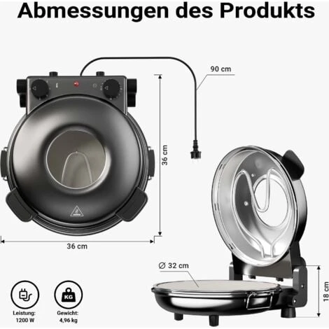 Four à Pizza Plaque En Pierre Céramique Ø32cm Fenêtre 2 Éléments Chauffants 400°C Max. Minuterie – Image 4