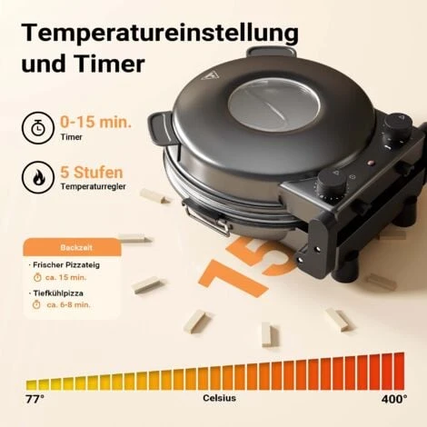 Four à Pizza Plaque En Pierre Céramique Ø32cm Fenêtre 2 Éléments Chauffants 400°C Max. Minuterie – Image 5