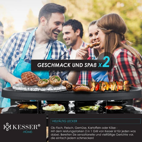 KESSER® Appareil à Raclette 3 en 1 Avec Pierre De Cuisson Naturelle, Plaque De Gril Et Fondue, Barbecue De Table Pour 8 convives, Barbecue électrique Raclette Barbecue Plaque Antiadhésive, 8 poêlons E – Image 4