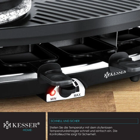 KESSER® Appareil à Raclette 3 en 1 Avec Pierre De Cuisson Naturelle, Plaque De Gril Et Fondue, Barbecue De Table Pour 8 convives, Barbecue électrique Raclette Barbecue Plaque Antiadhésive, 8 poêlons E – Image 5