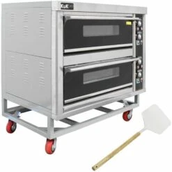 Four à Pizza Pâtisserie Professionnel Electrique 0 à 400 ° C - 2 Etages - Sur Roues - 6600W Triphasé Ou Monophasé - Soles En Pierre Réfractaire, [Plateaux De Cuisson Et Pelle à Pizza OFFERTS]