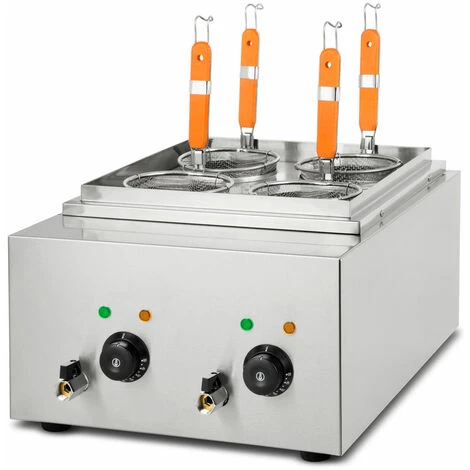 Vertes Cuiseur à Pâtes Professionnel Pour La Restauration (4 Paniers, 2x 1700 Watt, Volume Par évier 6 Litres, Régulation De Température De 30°C à 110°C, En Acier Inoxydable)