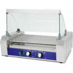 Vertes Hot Dog Maker Machine à Hot Dog Gril à Saucisses Et Réchauffeur Électrique 1400W (Acier Inoxydable, 7 Rouleaux, Température De 50 à 250°C, 2 Zones De Chauffage, Couvercle En Verre Trempé)