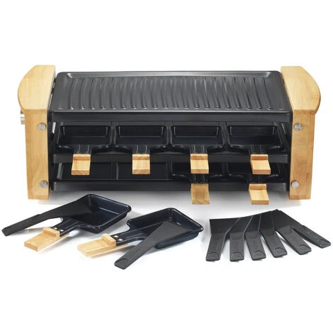 Appareil à Raclette 8 Personnes 1200w + Grill - Kitchen Chef - Kcwood.8rp