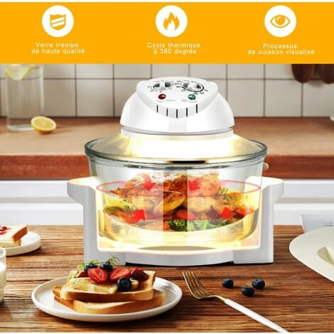 RELAX4LIFE Four à Convection Halogène 1400W, 12L, Température Réglable 65°C à 250°C, Chauffage De Synchronisation 1H Facile à Utiliser Et à Nettoyer – Image 2