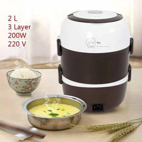2L Boîte à Lunch Électrique Boîte De Nourriture Portable Boite Chauffante Repas Cuiseur à Riz à Vapeur 3 Couches 220V Pot Intérieur En Acier Inoxydable – Image 2