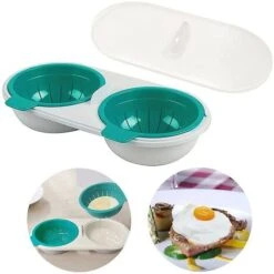 Cuiseur à œufs à Micro-ondes Cuiseur à œufs à 2 Couches Avec Panier De Vidange (bleu)