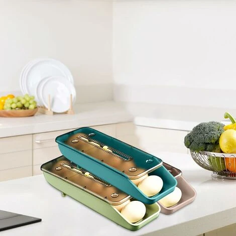 Boîte De Rangement Automatique à Oeufs, En Plastique, Pour Cuisine, Réfrigérateur, Rangement à œufs, Panier à œufs, Plateau (3 Pièces) – Image 2