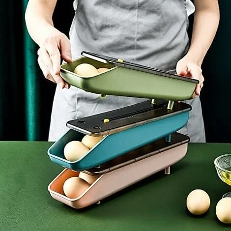 Boîte De Rangement Automatique à Oeufs, En Plastique, Pour Cuisine, Réfrigérateur, Rangement à œufs, Panier à œufs, Plateau (3 Pièces) – Image 3