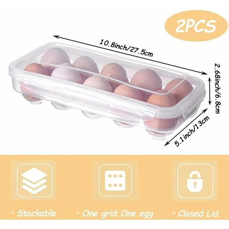 2 Pièces Boite A Oeufs Frigo, Boite Oeufs Plastique Transparent, Boite A œufs Pour Réfrigérateur Avec Couvercle, Porte-œufs Empilable Capacité Pour 10 œufs (Transparent) – Image 2