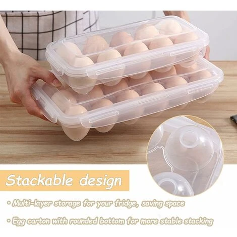 2 Pièces Boite A Oeufs Frigo, Boite Oeufs Plastique Transparent, Boite A œufs Pour Réfrigérateur Avec Couvercle, Porte-œufs Empilable Capacité Pour 10 œufs (Transparent) – Image 3