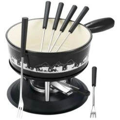 TABLE ET COOK - Service Fondue 22 Cm Vache Noir Blanc