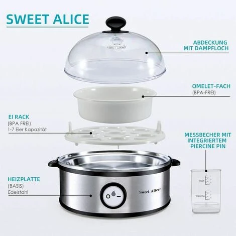 Cuiseur à œufs, Cuiseur à œufs Électrique Sweet Alice 360 W Appareil Vapeur Sans BPA Pour 1 à 7 œufs Doseur Et Perce-oeufs Inclus – Image 2