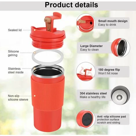 Tasse Thermique. Tasse De Voyage En Acier Inoxydable De 450 Ml. Isolation à Double Paroi. Tasse à Café Automatique Pour Aller Prendre Le Thé. Café. Tasse De Voyage à Café Chaud Et Froid (orange) – Image 4