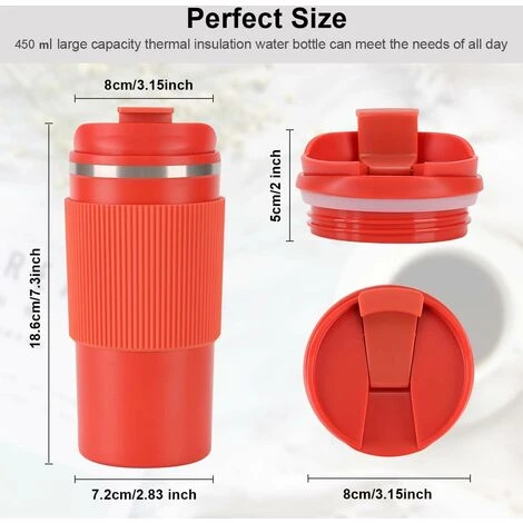 Tasse Thermique. Tasse De Voyage En Acier Inoxydable De 450 Ml. Isolation à Double Paroi. Tasse à Café Automatique Pour Aller Prendre Le Thé. Café. Tasse De Voyage à Café Chaud Et Froid (orange)