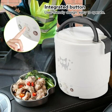 Mini Cuiseur à Riz, Cuiseur à Vapeur électrique 12V 100W 1L, Cuiseur à Vapeur De Voyage Portable Petit, Tout-en-1 Multi Cooker Pot étanche Antiadhésif Fonction De Maintien Au Chaud(blanc) – Image 3