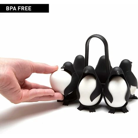 Egguins Porte-ufs 3 En 1 Pour Cuisiner, Stocker Et Servir, Cuiseur à Ufs Durs En Forme De Pingouin Pour Faire Des Ufs Mous Ou Durs, Peut Contenir 6 Ufs Pour Une Cuisson Facile Et Un Stockage Au Réfrig – Image 2