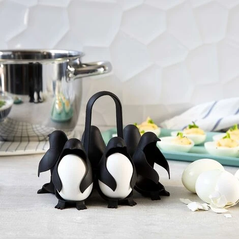 Egguins Porte-ufs 3 En 1 Pour Cuisiner, Stocker Et Servir, Cuiseur à Ufs Durs En Forme De Pingouin Pour Faire Des Ufs Mous Ou Durs, Peut Contenir 6 Ufs Pour Une Cuisson Facile Et Un Stockage Au Réfrig – Image 3
