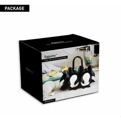 Egguins Porte-ufs 3 En 1 Pour Cuisiner, Stocker Et Servir, Cuiseur à Ufs Durs En Forme De Pingouin Pour Faire Des Ufs Mous Ou Durs, Peut Contenir 6 Ufs Pour Une Cuisson Facile Et Un Stockage Au Réfrig – Image 4