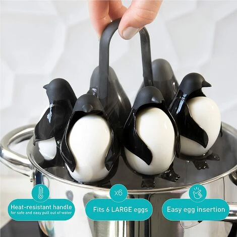 Porte-œufs 3 En 1 Pour Cuisiner, Stocker Et Servir, Cuiseur à œufs En Forme De Pingouin Pour Faire Des œufs Mous Ou Durs, Peut Contenir 6 œufs Pour Une Cuisson Facile Et Un Rangement Au Réfrigérateur. – Image 2