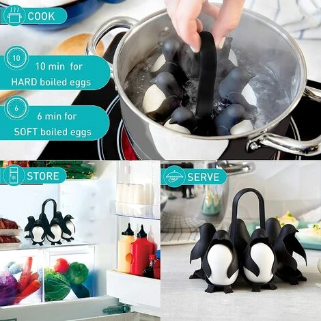Porte-œufs 3 En 1 Pour Cuisiner, Stocker Et Servir, Cuiseur à œufs En Forme De Pingouin Pour Faire Des œufs Mous Ou Durs, Peut Contenir 6 œufs Pour Une Cuisson Facile Et Un Rangement Au Réfrigérateur. – Image 4
