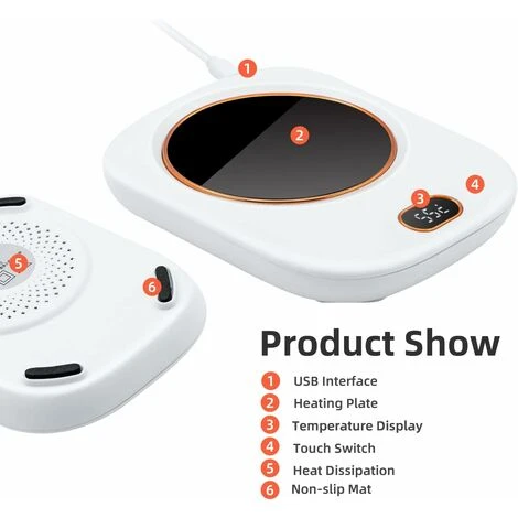 LECHUANG Chauffe-Tasses USB, Plaque Chauffante électrique Portable Petite Tasse Chauffe-Tasses à Bouton Tactile Chauffe-Tasses Avec Câble De Chargement USB Pour La Maison/Bureau/Voyage – Image 3